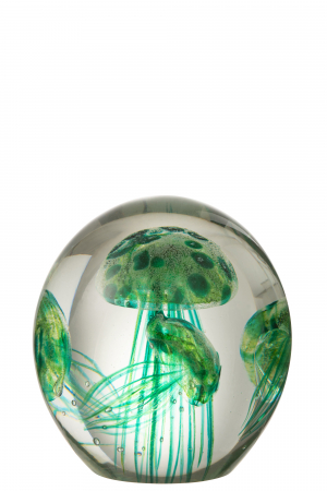 Arta sticlei - Decoratiune paperweight, Sticla, Verde, 12x12x11
