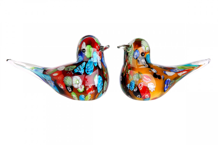Arta sticlei - Set 2 pasari asortate Florale, sticla, multicolor, 15x5,5x7 cm