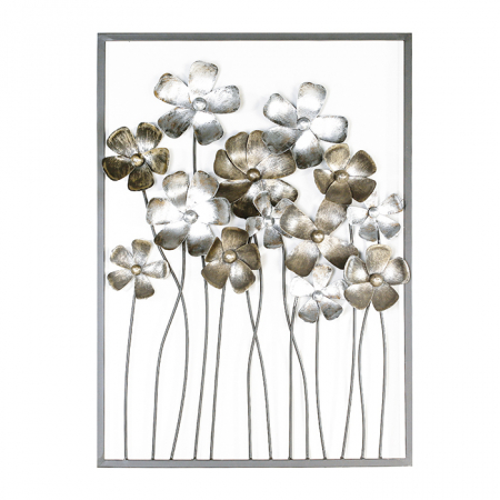 Decoratiuni de perete - Decoratiune pentru perete Fleurs, metalic, auriu/argintiu, 80x58x3