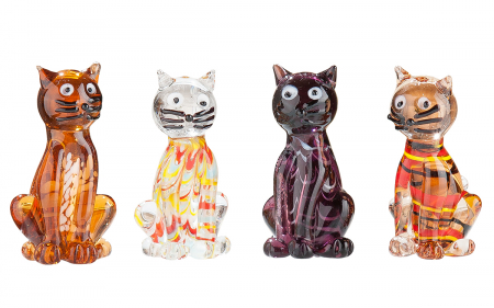 Arta sticlei - Set 4 pisici, sticla, multicolor, 3x3,5x6 cm