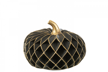 Accesorii - Decoratiune Pumpkin, Rasina, Negru/Auriu, 28x28x18 cm