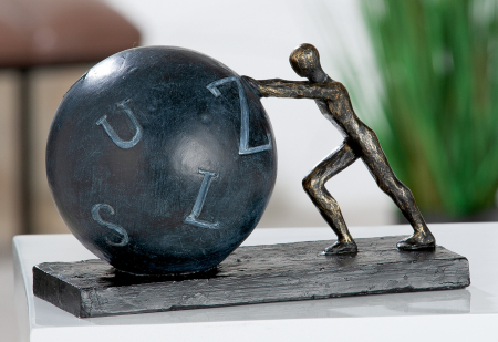 Modern - Decoratiune Pushing, Rasina, Argintiu/Albastru, 25x15.5x15 cm