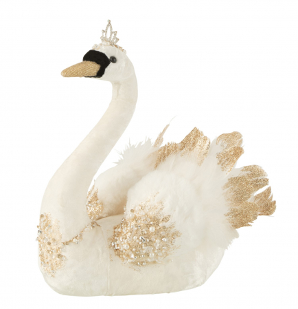 Jucarii pentru copii - Decoratiune Swan Sitting, Fibre sintetice, Alb, 29x12x27 cm