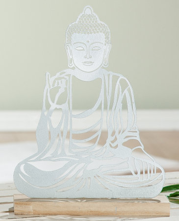 Accesorii - Decoratiune Thai-Buddha, metal/lemn, argintiu/maro, 21x29x6 cm