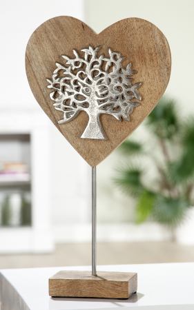 Dragobete - Decoratiune Tree of Life, aluminiu/lemn, argintiu/maro, 20x36x1.5 cm