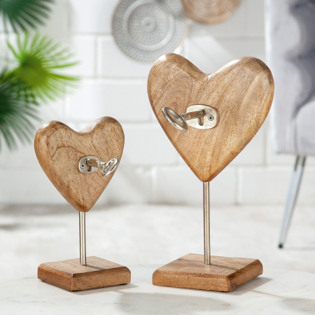 SALE % - Decoratiune Wood Heart with Key, Lemn, Maro/Argintiu, 19x34x19 cm