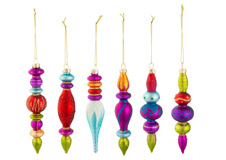 IN STOC - Decoratiuni pentru brad, „Conice”, sticla, multicolore, PU 6, H 19 cm, A. 4,5 cm