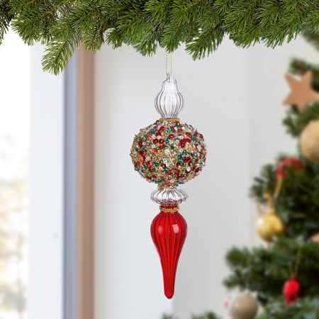 IN STOC - Decoratiuni pentru brad, "Perla", Sticla, rosu, PU 6, H 18,5 cm, A. 6 cm