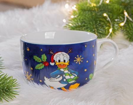 Bucatarie - Disney, Ceasca de cappuccino, „Donald Duck - Magia iernii”, Portelan, multicolor, PU 3, Latime 14,5 cm, inaltime 8 cm, Adancime 11,5 cm