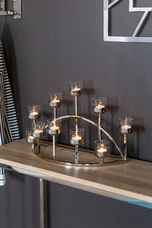 Suporturi lumanari - DOMIAN, Suport lumânare pentru tea lights, inclusiv Pahare, nichel, 48x17x30 cm