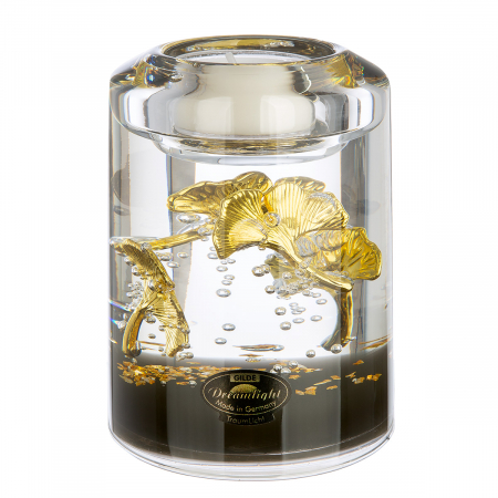 Suporturi lumanari - Dreamlight, Suport ceainic, Candela Classic, Ginkgo Royal, motiv Ginkgo, Sticla, auriu, PU 4, L. 7 cm, L. 7 cm, H. 10,5 cm