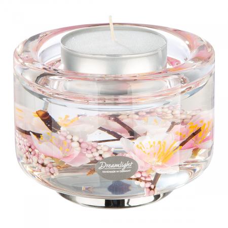Suporturi lumanari - Dreamlight, Suport lumanare, Elora, Hanamy, Floare de cireș, Sticlă, trandafir, PU 4, H. 8,5 cm, D. 11 cm