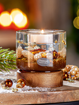 Suporturi lumanari - Dreamlight, Suport lumanare tip tealight, Colum Classic pe baza de lemn, „Cozy Night”, Lemn, maro, PU 4, H 9 cm, A. 8,5 cm