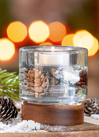 Suporturi lumanari - Dreamlight, Suport lumanare tip tealight, Colum Classic pe baza de lemn, „Poveste de iarna”, Lemn, maro, PU 4, H 9 cm, A. 8,5 cm