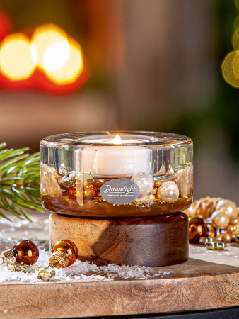 Suporturi lumanari - Dreamlight, Suport lumanare tip tealight, Colum Smart pe baza de lemn, „Cozy Night”, Lemn, maro, PU 4, H 6,5 cm, A. 8,5 cm