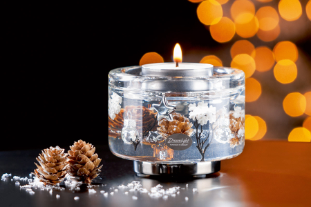 Suporturi lumanari - Dreamlight, Suport lumanare tip tealight, Elora, „Poveste de iarna”, Sticla, maro, PU 4, H 8,5 cm, A. 11 cm