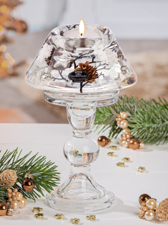 Suporturi lumanari - Dreamlight, Suport lumanare tip tealight, Lampa Memphis, „Poveste de iarna”, Sticla, alb, PU 2, H 20 cm, A. 12 cm