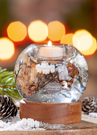 Suporturi lumanari - Dreamlight, Suport lumanare tip tealight, Mercur pe baza de lemn, „Poveste de iarna”, Lemn, maro, PU 4, H 9 cm, A. 9 cm