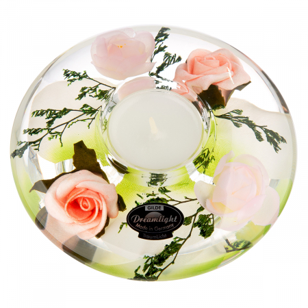 Suporturi lumanari - Dreamlight, Suport lumanare, Ufo Medium, Isabella, Sticlă, trandafir, PU 6, H. 5 cm, D. 12 cm