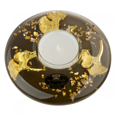 Suporturi lumanari - Dreamlight, Suport lumanare, Ufo Mini, Ginkgo Royal, motiv Ginkgo, Sticla, auriu, PU 6, H. 4 cm, D. 10,5 cm