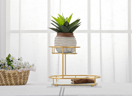 Tavi si platouri - Etajera 2 Levels - A -, Fier/Sticla, Multicolor, 27x36x22.5 cm