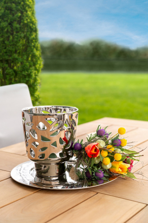 Suporturi lumanari - EVITA, Suport lumânare, ceramică, argint, grilă, h.23, d.20 cm