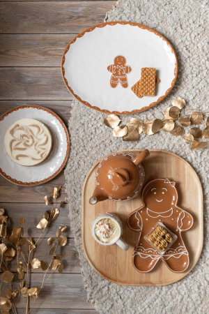 Bucatarie - Farfurie rotunda Ginger, dolomit, alb/caramel | L 27X l 27X H 2.5 cm