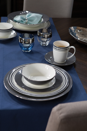 Farfurii - Farfurioara Moments, Décor platinat/Portelan, Gri, 3.2x0.5x13 cm