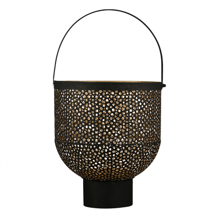 Felinare, lămpi solare și suporturi pentru lumânări - Felinar Buco, fier, negru/ auriu, 37x28 cm