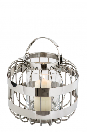 Suporturi lumanari - Felinar CAMERON, inox/sticla, 26x30 cm, Fink