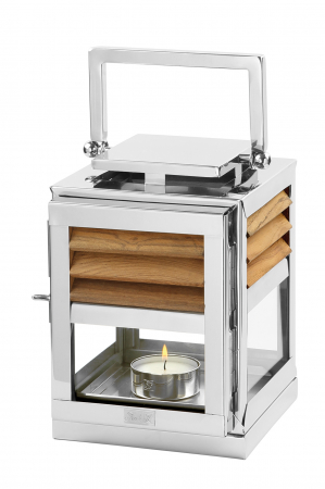 Felinare, lămpi solare și suporturi pentru lumânări - Felinar GENUA, otel inoxidabil/lemn/sticla, 18 x 18 x 25 cm