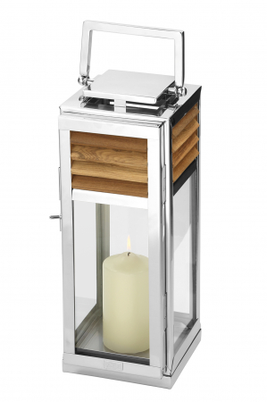 Felinare, lămpi solare și suporturi pentru lumânări - Felinar GENUA, otel inoxidabil/lemn/sticla, 18 x 18 x 45 cm