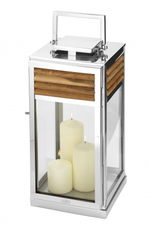 Felinare, lămpi solare și suporturi pentru lumânări - Felinar GENUA, otel inoxidabil/lemn/sticla, 24 x 24 x 51 cm