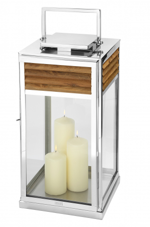 Felinare, lămpi solare și suporturi pentru lumânări - Felinar GENUA, otel inoxidabil/lemn/sticla, 30 x 30 x 60 cm