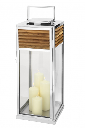 Felinare, lămpi solare și suporturi pentru lumânări - Felinar GENUA, otel inoxidabil/lemn/sticla, 30 x 30 x 80 cm