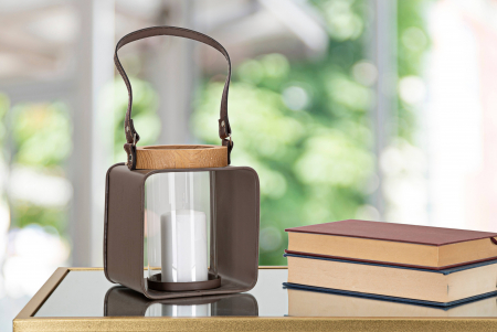 Suporturi lumanari - Felinar Glass, Lemn/Fier/Sticla, Multicolor, 18.5x16x13 cm