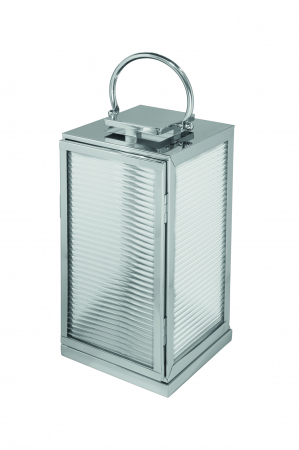 Suporturi lumanari - Felinar MALAGA, Otel/Sticla, Argintiu, 24x48 cm