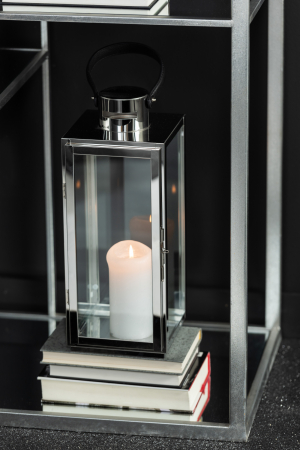 Suporturi lumanari - Felinar, Metal, Argintiu, 22x21x65.5 cm