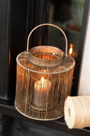 Suporturi lumanari - Felinar, Metal, Auriu, 17x17x27 cm