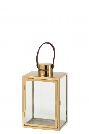 Suporturi lumanari - Felinar, Metal, Auriu, 21x15.5x43 cm