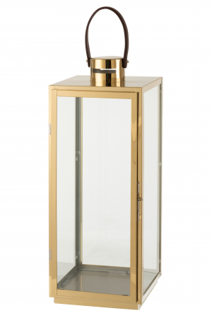 Suporturi lumanari - Felinar, Metal, Auriu, 22.5x21x65 cm