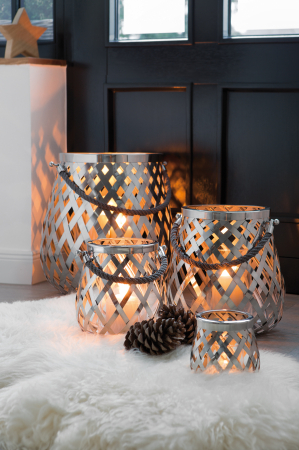 Suporturi lumanari - Felinar Otis, Sticla/Otel inoxidabil, Argintiu, 15x14 cm