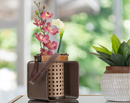 Suporturi lumanari - Felinar Rattan, Lemn/Fier/Sticla, Multicolor, 20x16x13 cm