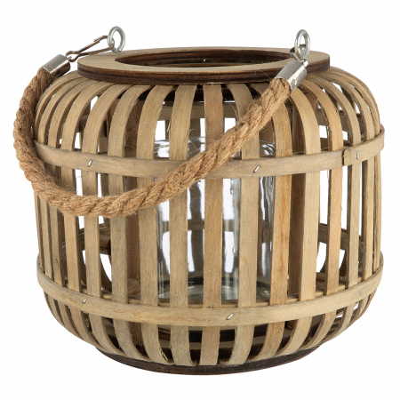 Suporturi lumanari - Felinar, rotund, Bambus, culori naturale, PU 3, H 17 cm, D 21 cm