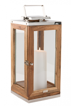 Suporturi lumanari - Felinar TOLEDO, otel inoxidabil/lemn/sticla, 20 x 20 x 43 cm