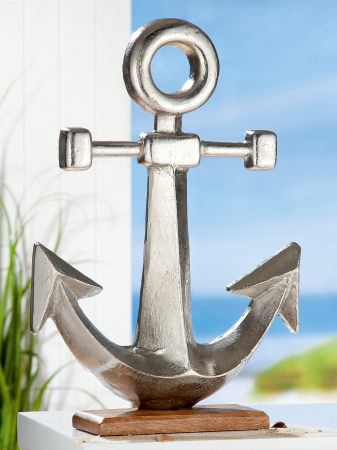 Decoratiuni terasa si gradina - Figurina anchor Maritim, lemn/aluminiu, argintiu/maro, 40x56x10 cm