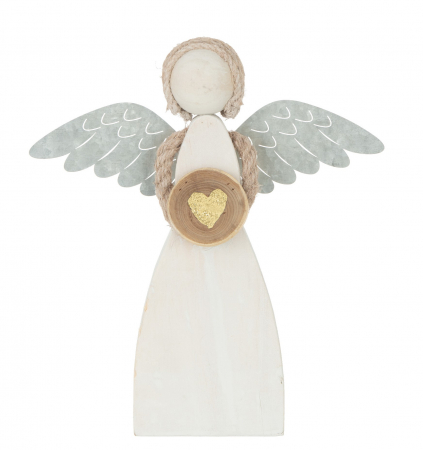 Ingeri - Figurina Angel Heart, Lemn, Alb, 23.5x5x26.5 cm