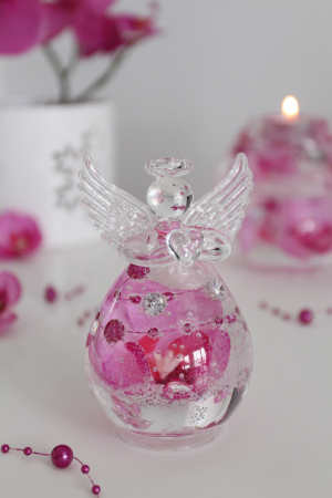 Arta sticlei - Figurina Angel Orchid, Sticla, Transparent/Roz, 6.9x10x6.3 cm