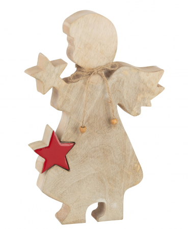 Ingeri - Figurina Angel Star, Lemn, Maro, 29x29x3.5 cm