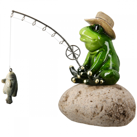 Animale - Figurină, Broască, Motiv Pescar, Rășină sintetică, verde, PU 3, L. 18 cm, L. 11 cm, H 16 cm